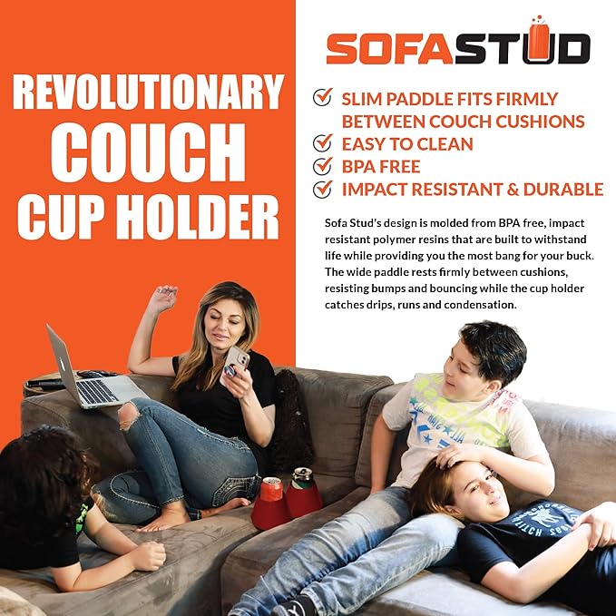 Original Couch Cup Holder - Spill Proof, Convenient, & Versatile Drink Coaster Molded from BPA Free, Impact Resistant, Durable Plastic That Fits Cans, Cups, Bottles & More