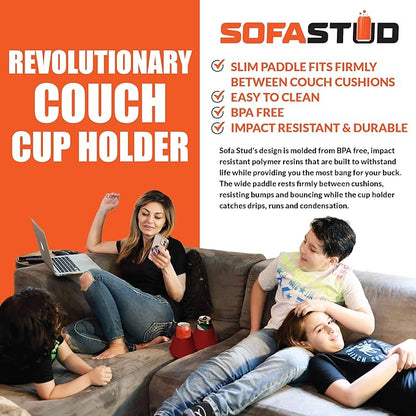 Original Couch Cup Holder - Spill Proof, Convenient, & Versatile Drink Coaster Molded from BPA Free, Impact Resistant, Durable Plastic That Fits Cans, Cups, Bottles & More