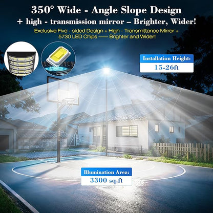 Solar Street Lights Outdoor,10000W Solar Lights Outdoor Waterproof with Motion Sensor, IP66 Solar Flood Lights for Yard, Pathway, Parking Lot - 350° Wide Angle & Remote Control Included (2 PACK)