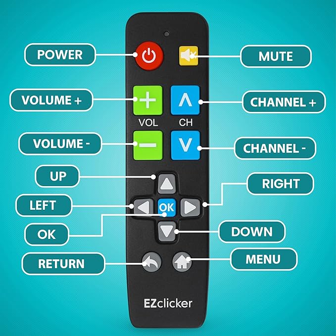 Big Button Universal TV Remote (Black) Simple Easy to Use, Great for Seniors, Works with Major TV Brands (2xAAA Batteries Not Included)
