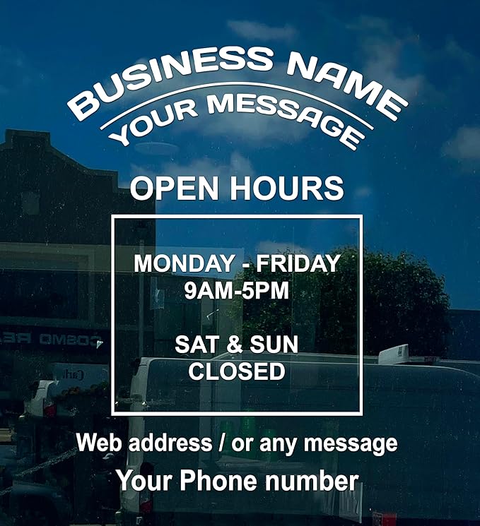 Business Hours Sign for Window – Two Title Lines (Two Arc-Portrait) If you select the Size 19"x25", you'll get 2 devided signs (Title area-19"x9", Open hour area-19"x16") for easier installation.
