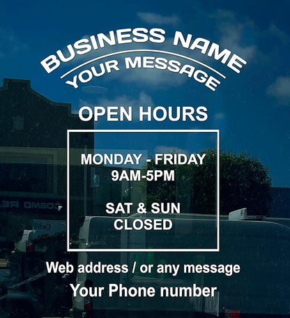 Business Hours Sign for Window – Two Title Lines (Two Arc-Portrait) If you select the Size 19"x25", you'll get 2 devided signs (Title area-19"x9", Open hour area-19"x16") for easier installation.