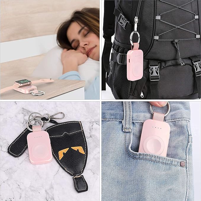 i.VALUX Portable Wireless Charger for Apple Watch Series 11/10/9/8/UItra/7/6/5/4/3/2/SE, Compact Magnetic iWatch Charger 1000mAh Power Bank Travel Keychain Style Gift for Mother Girl Birthday-Pink