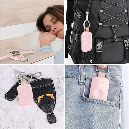 i.VALUX Portable Wireless Charger for Apple Watch Series 11/10/9/8/UItra/7/6/5/4/3/2/SE, Compact Magnetic iWatch Charger 1000mAh Power Bank Travel Keychain Style Gift for Mother Girl Birthday-Pink
