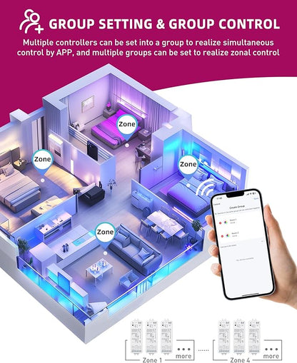 EMITEVER WiFi&Bluetooth 5-in-1 LED Controller WT5 Dimmable for DC12-24V PWM Single Color/CCT/RGB/RGBW/RGBCCT LED Strip Lights, Compatible with Tuya APP/Smart Life/Alexa/Google Home