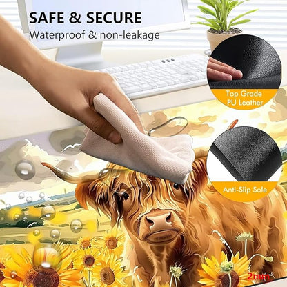 Heated Mouse Pad with 3 Levels Heated & 3 Hours Auto Shut-Off Mouse Pad for Warming Hands in Office Home, 31.5" x 13"Large Safe Desk Mat Hand Warmer，Sunflower Highland Cow