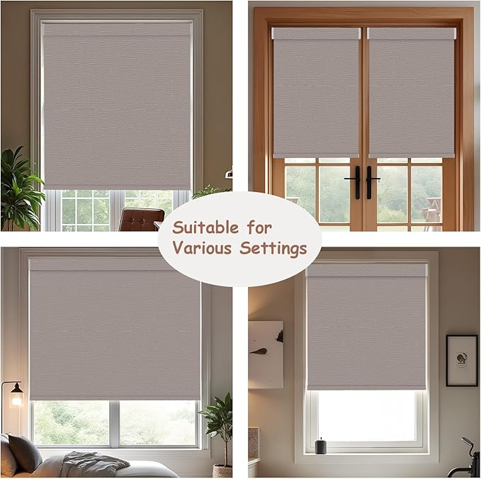 Motorized Roller Blinds with Remote, 100% Blackout Automatic Roller Shades for Bedroom, Bathroom, and Living Room, Customized Size, Woven Tapestry Brown