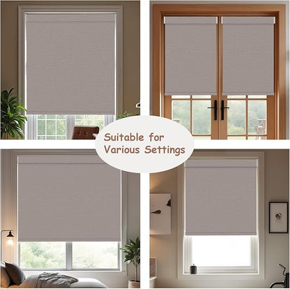 Motorized Roller Blinds with Remote, 100% Blackout Automatic Roller Shades for Bedroom, Bathroom, and Living Room, Customized Size, Woven Tapestry Brown