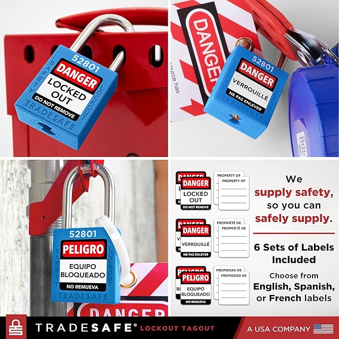 TRADESAFE Lockout Tagout Locks Set - 10 Blue Keyed Alike Padlocks, 2 Keys Per Lock, OSHA Compliant Loto Locks