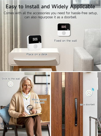 3 Pack Wireless Caregiver Call Button for Elderly at Home, WIFI Panic Button, Help Button, Alarm for Senior Citizens w Sound Light Alarm, App Alert, Emergency Response Button, Caregiver Pager