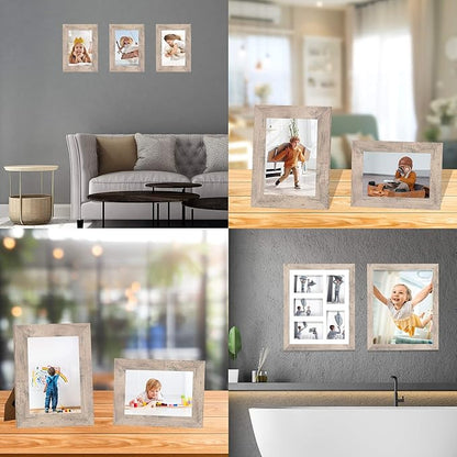 iRahmen 5x7 Picture Frame Set of 4, Smoke Gray Frame with High Definition Glass, 5 x 7 Wood Photo Frames for Tabletop Display and Wall Mounting