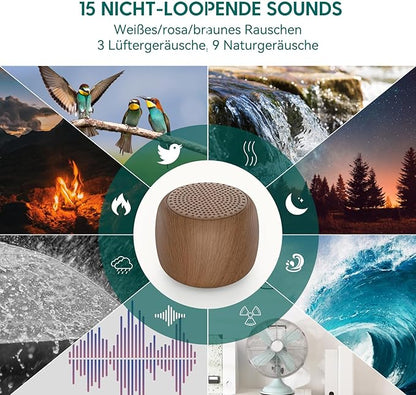 Babelio White Noise Sound Machine for Adults Kids Baby, Mini, 15 Non-looping Sounds, Timer, Memory Function, Easy to Pocket and Travel Wood Grain