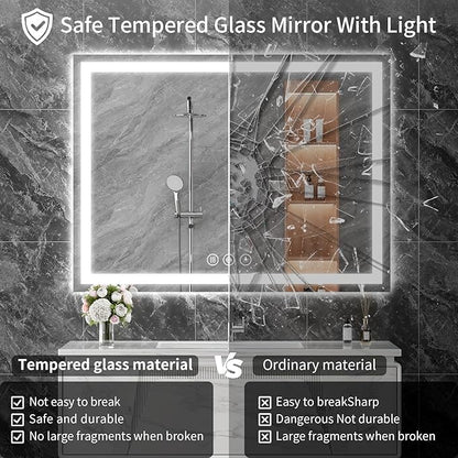 Koonmi 30x55 LED Bathroom Mirror, Backlit + Front Lit, LED Bathroom Mirror with Lights for Wall, 3 Colors, Anti-Fog, Dimmable Brightness, Tempered Glass