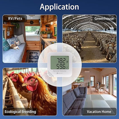 Remote WiFi Temperature & Humidity Sensor, No Subscription 24/7 Remote Temp Monitor with Email, Text Alerts, Sound & Light Alarm, Idea for RV, Pet, Greenhouse, Farm, Freezer, Server Room