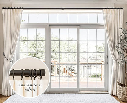 BlastHome® Non-Adjustable Luxury Curtain Rods for Windows, 1 ¼” Rod Set, 8 foot Fixed Length (Two Rods Connect for a Seamless Look), Brushed Dark Brown