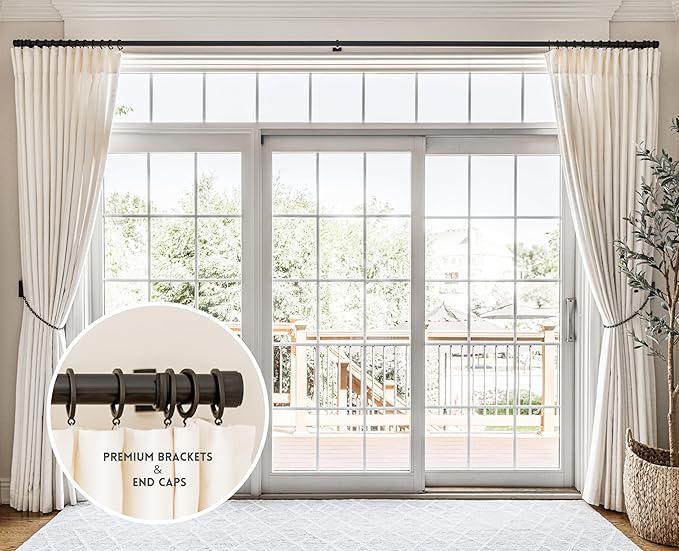 BlastHome® Non-Adjustable Luxury Curtain Rods for Windows, 1 ¼” Rod Set, 5 foot Fixed Length (Two Rods Connect for a Seamless Look), Brushed Dark Brown