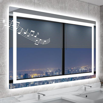 STARLEAD Led-Bathroom-Mirror-with-Lights, 59"x35" Wall-Mounted with 3 Colors Dimmable Light, Bluetooth Speaker, Anti-Fog, Memory, Tempered Glass, Front & Backlit (Horizontal/Vertical)
