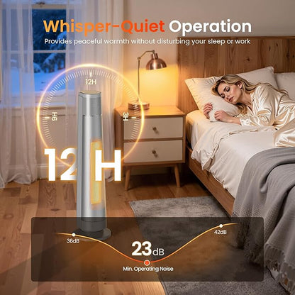 1500W PTC Ceramic Smart Space Heaters for Indoor Use, Portable Heater with Remote & App Control for Large Room, Office, ECO Modes, Safety Protection, 70° Oscillation, 12H Timer, Silver, 1 Pack