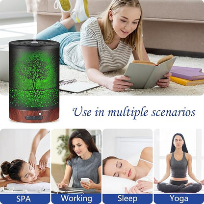 Essential Oil Diffuser- Aromatherapy Diffuser with7 Colors Light and Auto-Off for Women Metal Cool Mist Humidifier for Home and Office for Mom Women(Tree)
