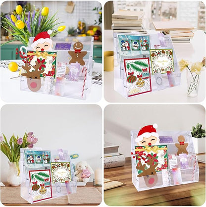 GLOBLELAND 4-Tier Clear Acrylic Sticker Display Stand Sticker Display Rack Holder Portable Card Display Rack for Greeting Cards Vendors Retail Business Brochure Postcard