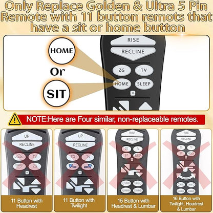 ZKAD-5 5 Pin Lift Chair Remote Only Fit for 2 Motors Golden and Ultra Comfort Chairs with 11 Button(Include SIT or Home, Not Twilight) Remote, Recliner Hand Control Part 5-Years Free Replacement