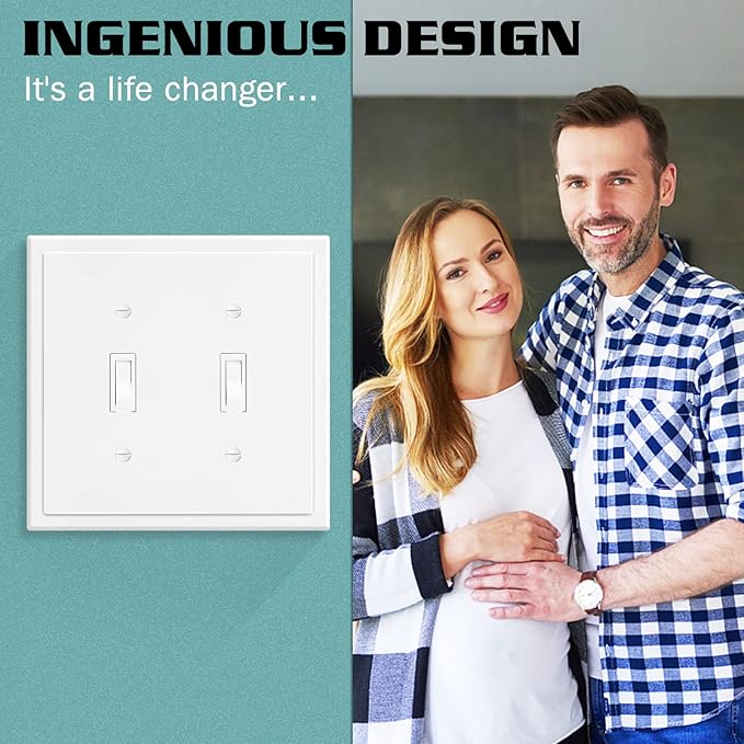 2-Gang Modern Edge Decorative Wall Plate Cover Switch Outlet Double Toggle Electrical Faceplate for Light Switches, Smart Switch, GFCI, Dimmers, Receptacle, USB Outlet (4 Pack, Double Toggle)
