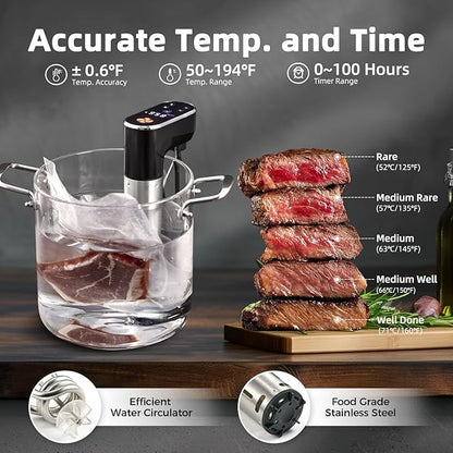 1300W Sous Vide Cooker,WIFI Sous Vide Machines,Immersion Circulator,Precision Cooker,Recipes,Accurate Temperature and Time Control,IPX7 Waterproof,Ultra Quiet,Fast Heating,APP Recipes Timer