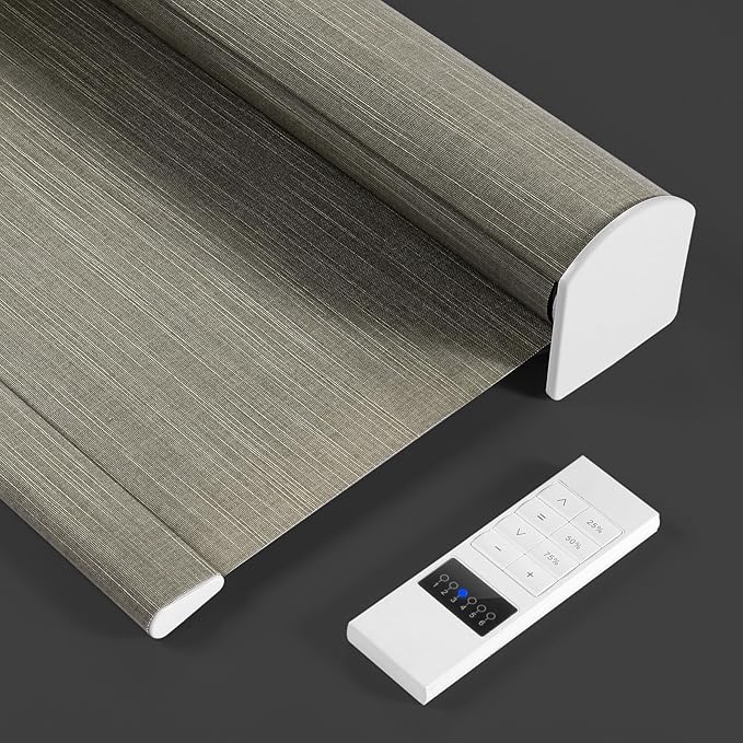 ZSTARR Motorized Light Filtering Roller Blinds with Remote Control,Rechargeable Smart Window Shades Compatible with Alexa Google via Hub,Fabric Wrapped Valance, Custom Size (Light Khaki)