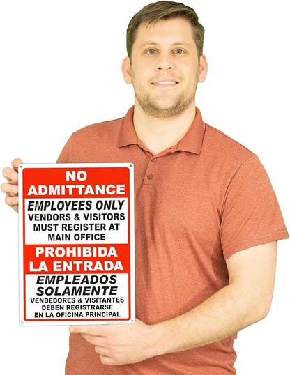 Brimar - 10" x 14" - Bilingual Vendors & Visitors Must Register Sign - .040″ Rust-Free Aluminum - High Visibility - Easy Installation