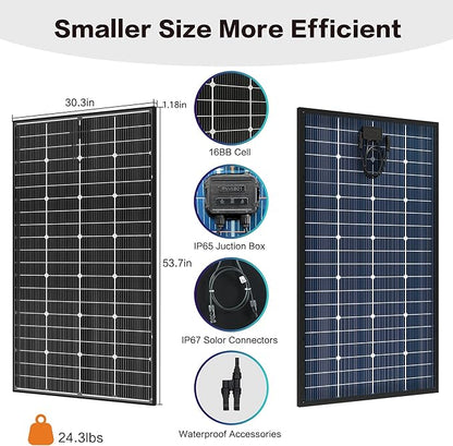 JJN Bifacial 200 Watt Solar Panel, 16BB N-Type 200W 12V 25% High Efficiency 200W Solar Panels, Monocrystalline Solar Module for RV Home Farm Trailer Camper Marine Off-Grid Solar System