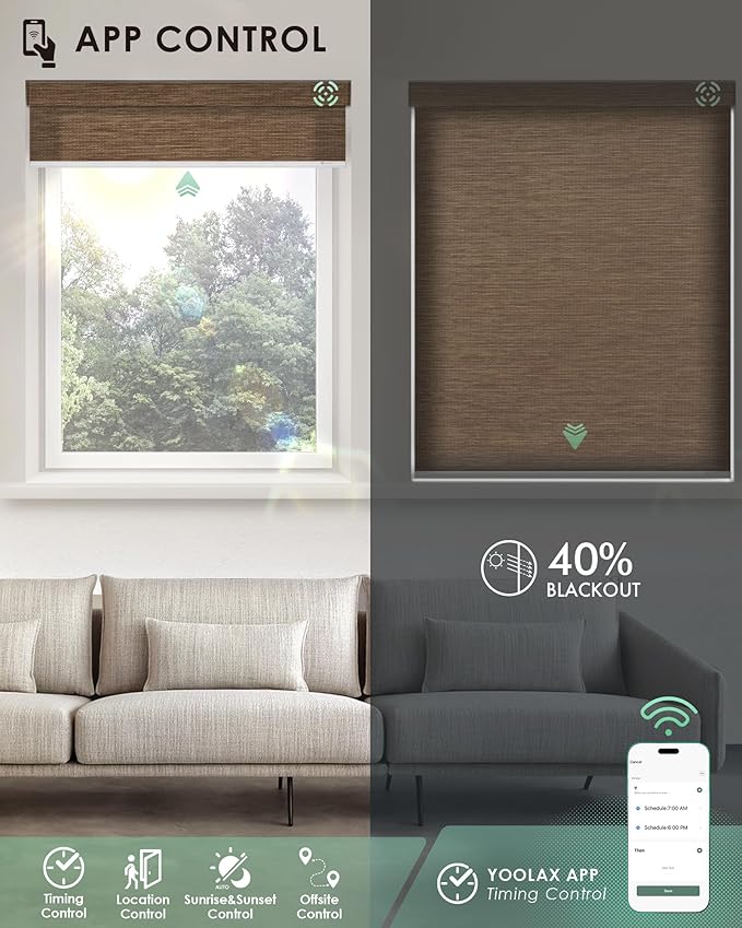 Yoolax Motorized Blinds with Remote, Light Filtering Smart Blinds Work with Alexa Google Home, Automatic Roller Shades for Indoor Windows Living Room, Custom Size (Eco Cocoa)