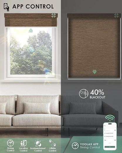 Yoolax Motorized Blinds with Remote, Light Filtering Smart Blinds Work with Alexa Google Home, Automatic Roller Shades for Indoor Windows Living Room, Custom Size (Eco Cocoa)