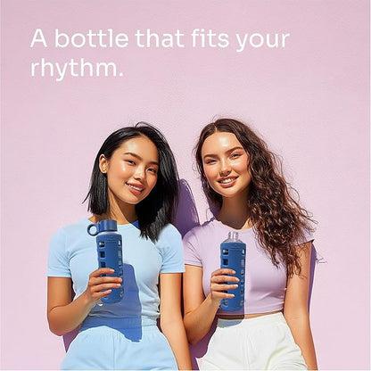 purifyou 40oz / 32oz / 22oz / 12oz Borosilicate Glass Water Bottle with Time & Volume Markers, Silicone Sleeve, Stainless Steel Lid | Reusable Glass Bottle for Water & Juice (12oz Chinese Porcelain)