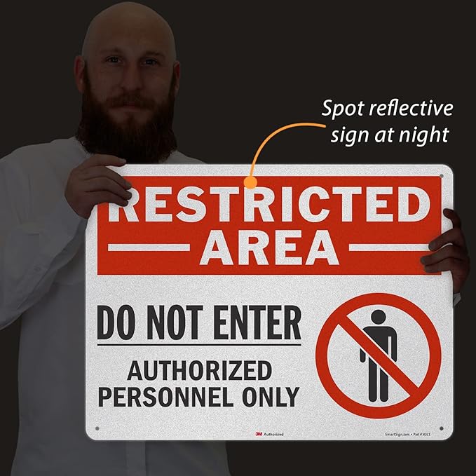 SmartSign 18" x 24" 'Restricted Area Do Not Enter, Authorized Personnel Only' Metal Sign with Symbol, 80 mil Aluminum, 3M Laminated Engineer Grade Reflective, Red, White and Black, USA-Made