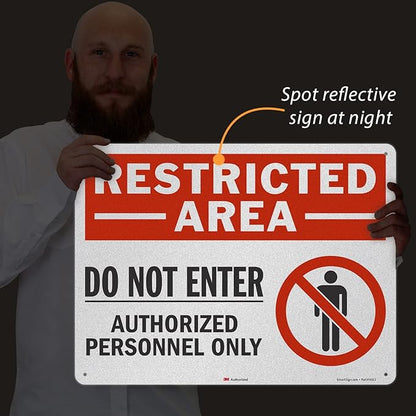 SmartSign 18" x 24" 'Restricted Area Do Not Enter, Authorized Personnel Only' Metal Sign with Symbol, 80 mil Aluminum, 3M Laminated Engineer Grade Reflective, Red, White and Black, USA-Made