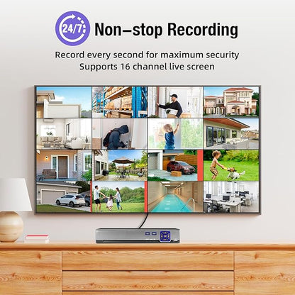 KERUI 16 Channel Security Recorder DVR Supports 5MP Hybrid 5-in-1 AHD/TVI/CVI/CVBS/IP Analog Camera DVR with Human Detection, Remote Access 24/7 Recording(Pre-Installed 2TB Hard Drive)