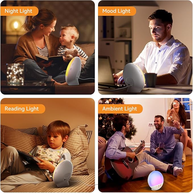Wake Up Light Sunrise Alarm Clock with 10,000 Lux Therapy Light, White Noise Machine, Sleep Aid, 11 Soothing Colors, Dual Alarms & Snooze