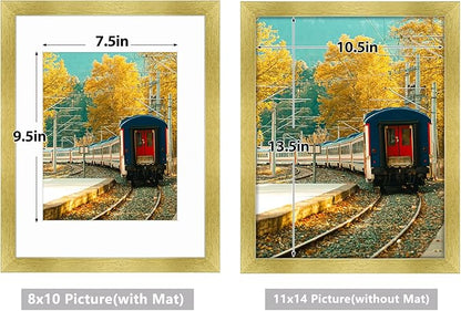 Golden State Art, 11x14 Picture Frame with Mat for 8x10 - High Definition Glass Wall Mounting Horizontal Vertical Display (Gold, 2 Pack)