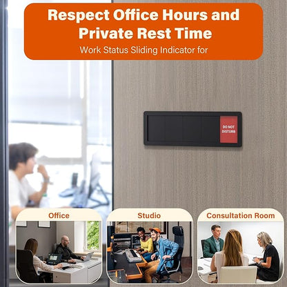 Office Door Signs Do Not Disturb, Please Knock, In A Meeting, Out Of Office, Working Remotely 5 Options Privacy Door Slider Sign For Meeting & Conference Room Brushed Silver