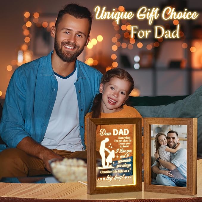 Tiblue Christmas Gifts for Dad from Daughter Son Kids Wife Dad Gifts for Dad Who Wants Nothing Best Daddy Gift - Night Light with Father Picture Frame for 5x7 Photos New Daddy Bonus Step Father Gift