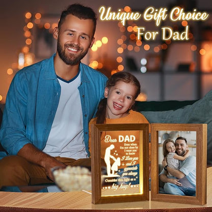 Tiblue Christmas Gifts for Dad from Daughter Son Kids Wife Dad Gifts for Dad Who Wants Nothing Best Daddy Gift - Night Light with Father Picture Frame for 5x7 Photos New Daddy Bonus Step Father Gift