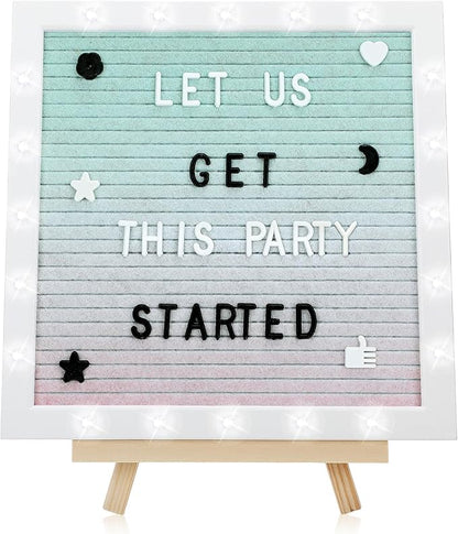 Changeable Felt Letter Board with LED Lights - 10×10" Message Custom Signs & Wood Stand & 450 Letters, Poster Board for Valentine's Day/Baby/Pregnancy Announcement/Classroom Wall Decor Gifts, Gradient