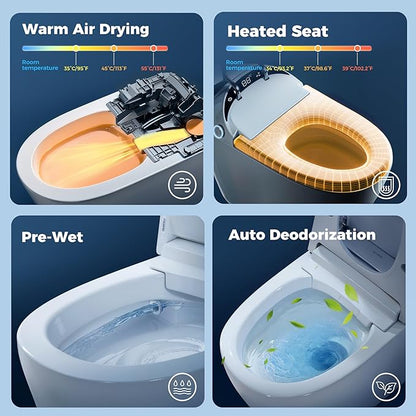Smart Toilet with Bidet built in, Bidet Toilet with Water Filtration, Pump assisted, Auto Open/Close/Flush, Blackout Flush, Nano Self-Cleaning Glaze, Auto Deodorizer, ADA Comfort Height