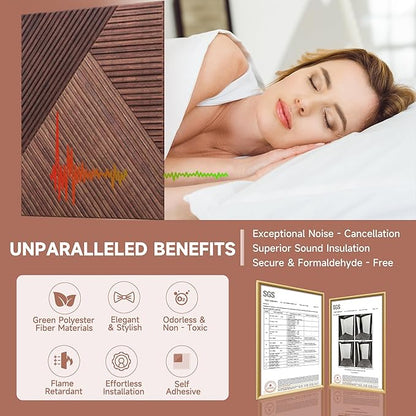 TO-TH Acoustic Panels for Wall and Ceiling - 6 Pack 2'x2'x0.4",Self-Adhesive 3D UV Printing Decorative Wall Panels with Wood Look,Red Sandalwood