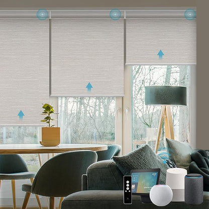 SmartWings Motorized Roller Shades Work with Homekit, Alexa Google, 100% Blackout Smart Blinds for Windows, Cordless Remote Control Window Shades, Essential Cream, Customized Size