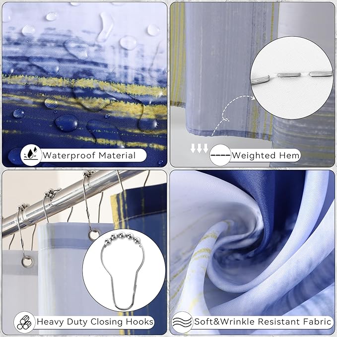 Blue Bathroom Accessories Set, Bathroom Sets with Shower Curtain, Navy Blue Bathroom Accessories with Trash Can, Soap Dispenser, Soap Dish, Toilet Brush Holder, Qtip Holders for Bathroom
