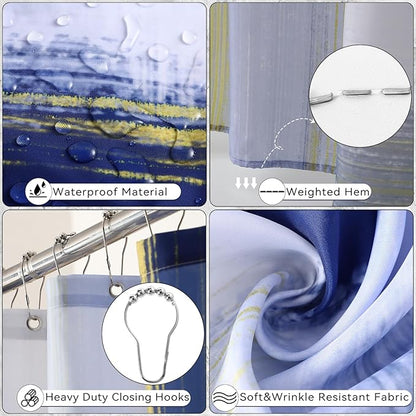 Blue Bathroom Accessories Set, Bathroom Sets with Shower Curtain, Navy Blue Bathroom Accessories with Trash Can, Soap Dispenser, Soap Dish, Toilet Brush Holder, Qtip Holders for Bathroom