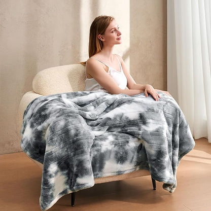 Electric Heated Blanket 62"x84",Luxury Grey Twin Faux Rabbit Fur Electric Blanket,Fast Heating Soft Fluffy Thick Electric Blanket with 6 Heating Levels & 12H Auto Off