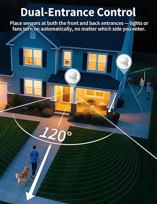Wireless Motion Sensor Outlet Kit, 2 Sensor & 1 Outlet, Plug-N-Play PIR Motion Activated Switch with Timer, Indoor Motion Detector for Lights & Exhaust Fan of Bathroom, Garage, Laundry Room