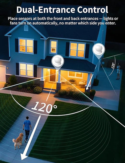 Wireless Motion Sensor Outlet Kit, 2 Sensor & 1 Outlet, Plug-N-Play PIR Motion Activated Switch with Timer, Indoor Motion Detector for Lights & Exhaust Fan of Bathroom, Garage, Laundry Room